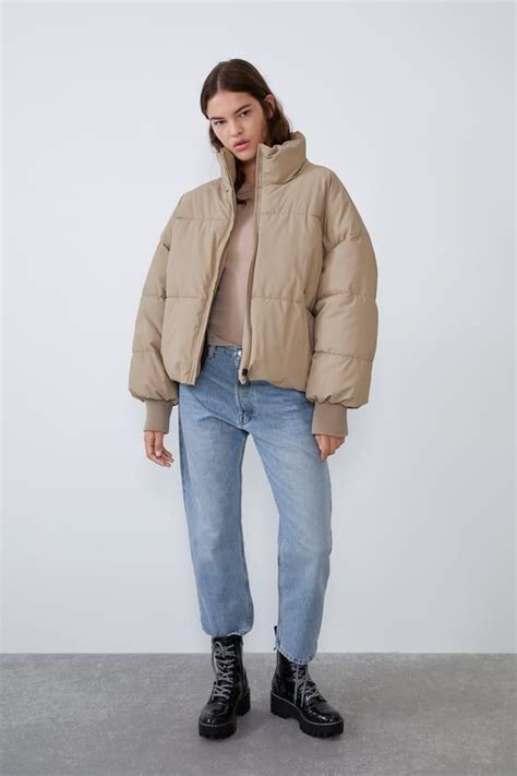 beige puffer jacket zara